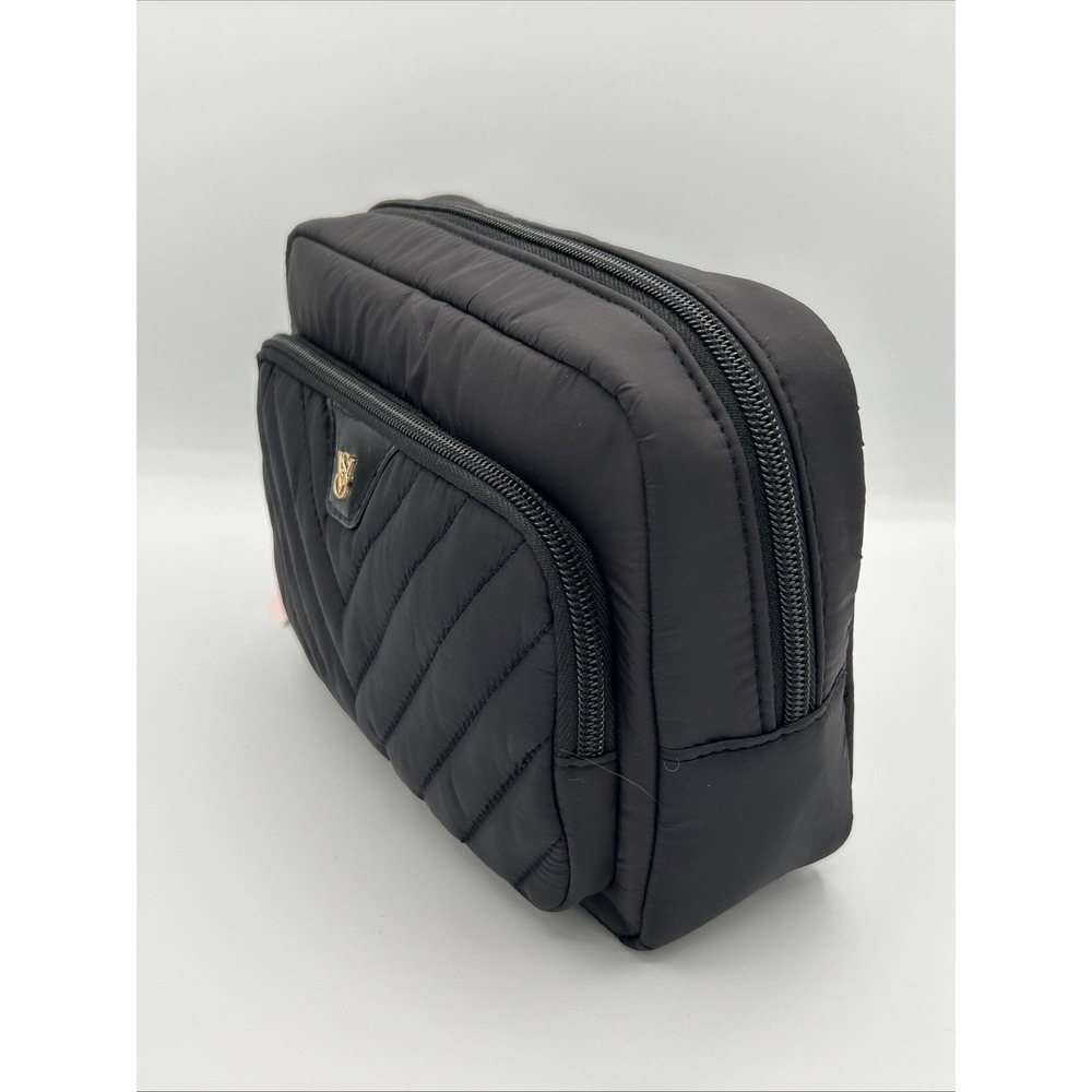 Victoria's Secret Black Quilted V-Quilt Nylon Travel Makeup Pouch Cosmetic Bag - Picture 5 of 6